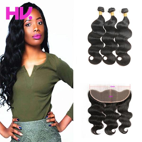 malaysian Virgin Human Hair Body Wave With Lace Frontal Closure 3 Bundles With 13*4 Ear to Ear Lace Frontal Closure hair Weaves closure