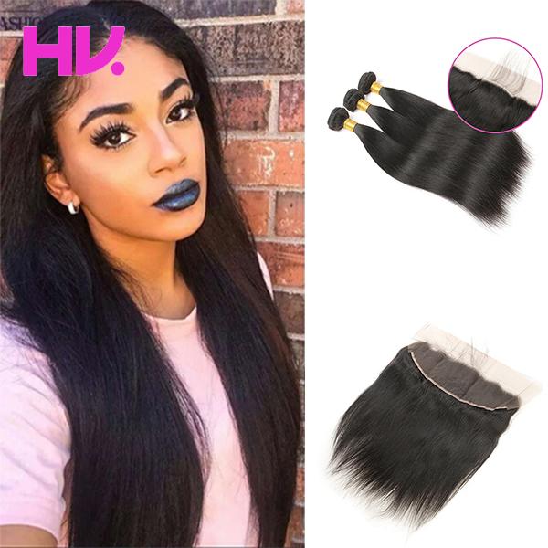 peruvian Virgin Human Hair straight With Lace Frontal Closure 3 Bundles With 13*4 Ear to Ear Lace Frontal Closure hair Weaves Closure