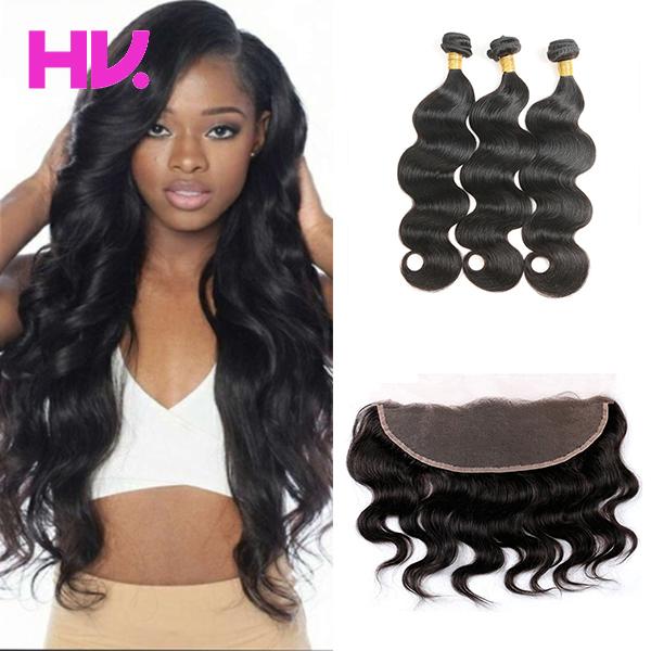 indian Virgin Human Hair body wave With Lace Frontal Closure 3 Bundles With 13*4 Ear to Ear Lace Frontal Closure hair Weaves Closure