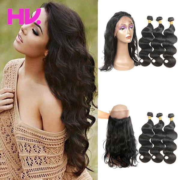 8a Brazilian body wave Hair With Closure 3 Bundles Unprocessed Virgin Human Hair Bundles With 360 lace frontal Hair Extensions