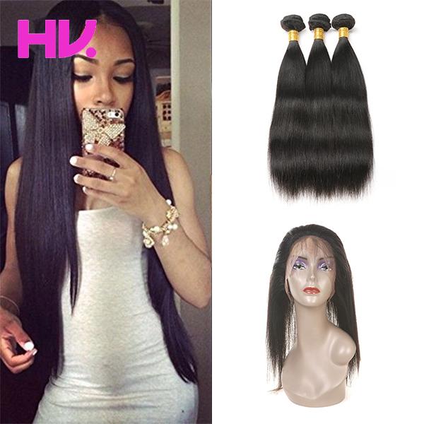 8a Brazilian straight Hair With Closure 3 Bundles Unprocessed Virgin Human Hair Bundles With 360 lace frontal Hair Extensions