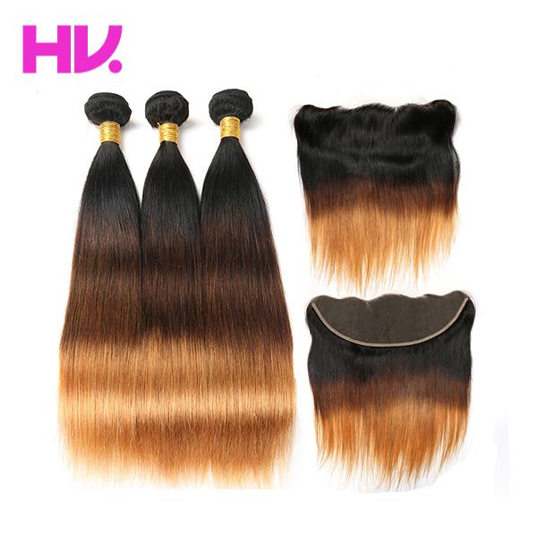 Lace Frontal Closure With Bundles Ombre Brazilian Human Hair Weave 3 Bundles With Frontal Closure Remy Straight Hair Bundles