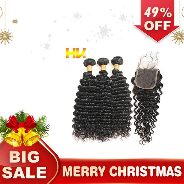 8a Human Hair Bundles With Closure 3 pcs/lot Brazilian Hair Weave Bundles With Closure non Remy Hair Extension