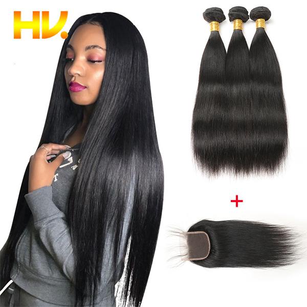 Hair malaysian Straight Hair Bundles With Closure Natural Color 100% Human Hair 3 Bundles With Closure non remy