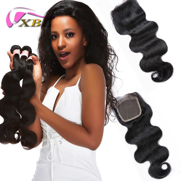 xbl brazilian hair 3 bundles with closure within all different human hair style and 4by4 top lace closure