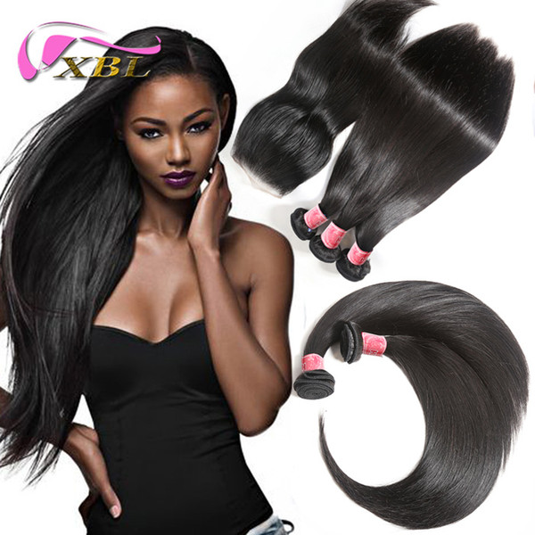 Brazilian Straight Hair Bundles with Lace Closure Malaysian Peruvian Indian Cambodian Virgin Human Hair Weave and Top Closures 