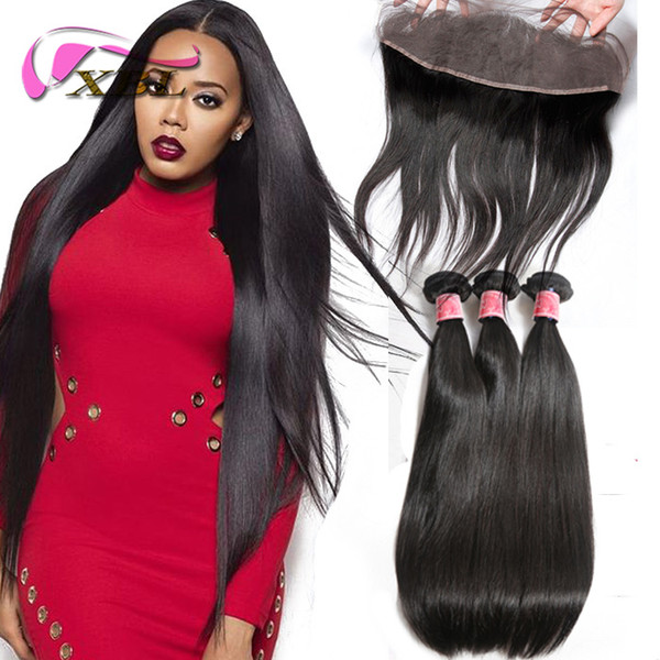 XBL Straight Human Hair Extensions Brazilian Virgin Hair With Frontal Closure Bundle Straight Human Hair Bundles