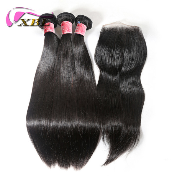 XBL Free Part Silky Straight Lace Closure Virgin Brazilian Lace Closure Within Bundles Total 4 Pieces(Top Lace 4*4)