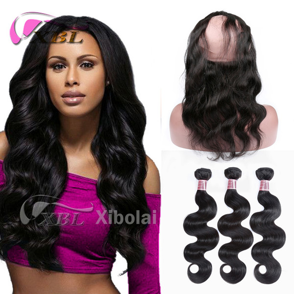 XBL 360 Body Wave Human Hair Closure Body Wave 360 Lace Frontal With Bundles Total 4 Pieces