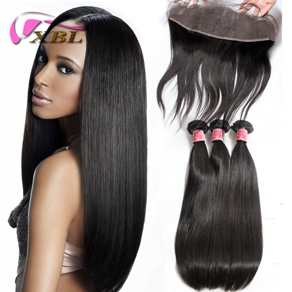 XBL Straight Human Hair Extensions Lace Frontal With Bundles Virgin Brazilian Human Hair Bundles( Lace Size 13*4.5)