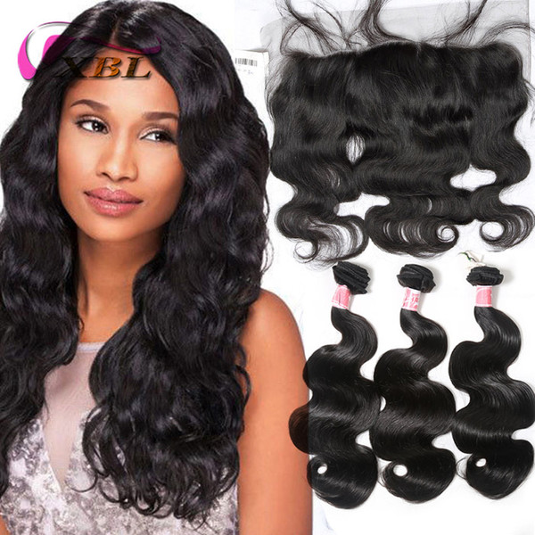 Brazilian Virgin Hair Lace Frontal Closure with Bundles 8A Brazilian Human Hair Weave Bundles Wet and Wavy 3 Bundles with Closure