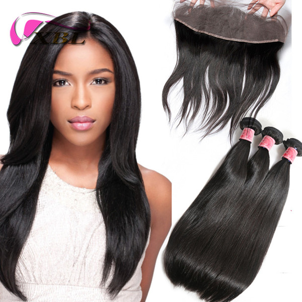 xblhair body wave and straight bundles and closure human hair extensions three bundles with closure(4*4&13*4.5)