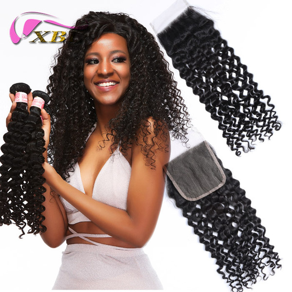 xblhair Top Lace Closure With 3 Bundles Brazilian Human Hair Extensions Deep Wave Human Hair Bundles