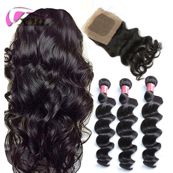 xblhair weaves human hair with closures loose wave human hair bundles with one 4by4 silk base closure