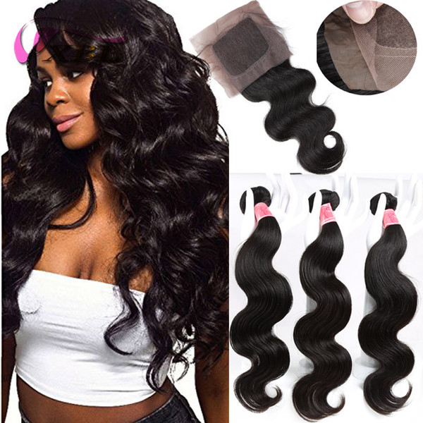 xblhair body wave bundles with closure virgin human hair bundles with 4by4 silk base closure by fedex