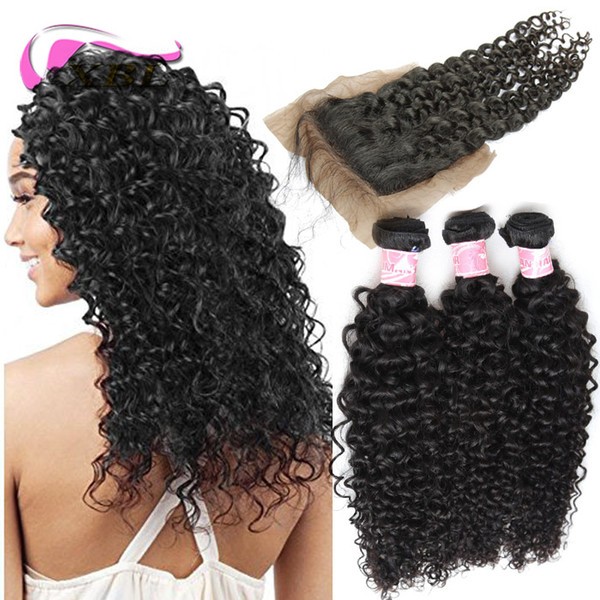 xblhair kinky curly bundles with closure 3 bundles human hair bundles and one 4by4 silk base closure