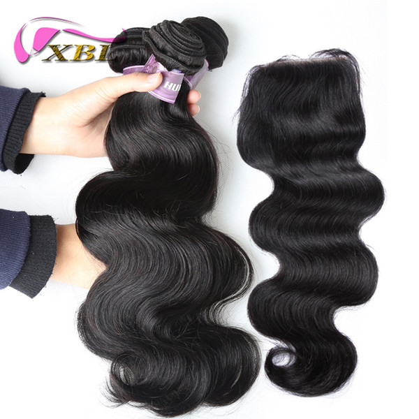 xblhair human hair bundle lace closure virgin brazilian body wave and straight human hair bundles with top lace closure