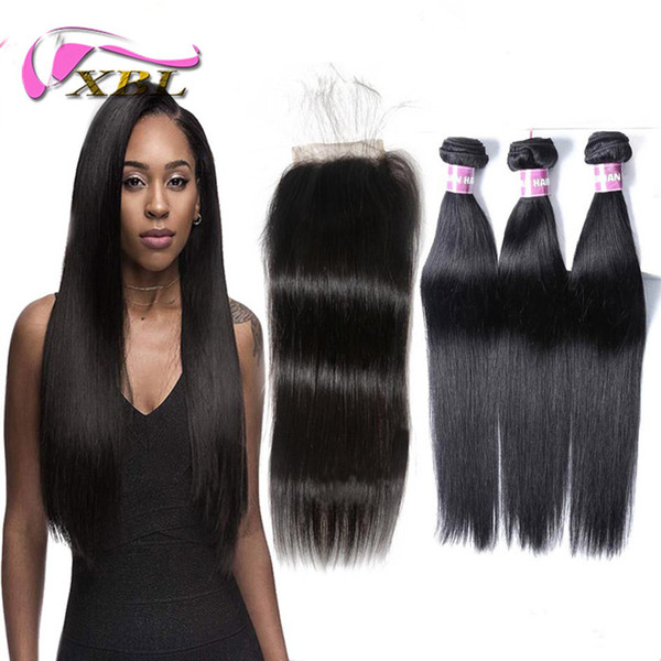 Straight Human Hair Bundles With 4*4 Lace Closure Cheap Human Hair Extensions 3Bundles Wet And Wavy With Closure Brazilian Hair