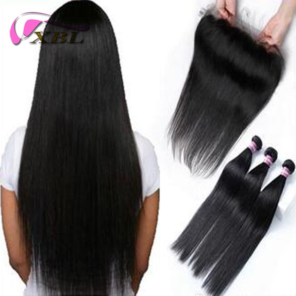 3 Bundles Indian Straight Virgin Human Hair Weaves With Closure Unprocessed Indian Body Wave Hair And Lace Closure&Frontal