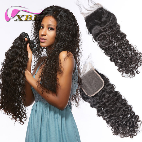 xblhair Water Wave 3 Bundles with Closure 4by4 top lace closure wihtin 3 bundles human hair bundles