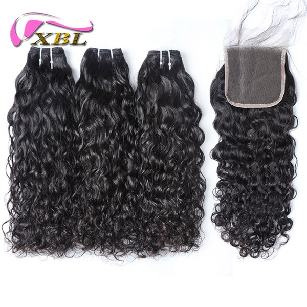 xblhair water wave bundles with closure 3 bundles human hair extensions and 4by4 top lace closure