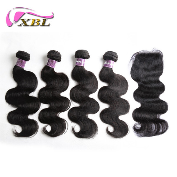 xblhair 4 bundles with closure virgin brazilian straight and body wave closure and remy human hair bundles