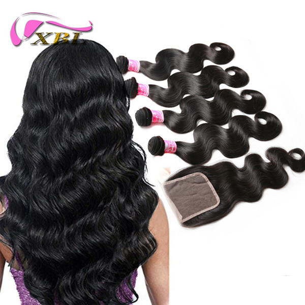 Body Wave Human Hair Bundles With 4''*4'' Lace Closure Cheap Human Hair Extensions 3 Bundles Lot Wet And Wavy With Closure Brazilian Hair