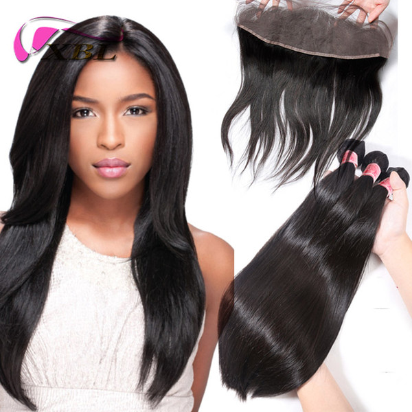 XBL Straight Lace Frontal 3 Pieces Brazilian Virgin Straight Hair Within Closure (13*4.5 Lace Size)