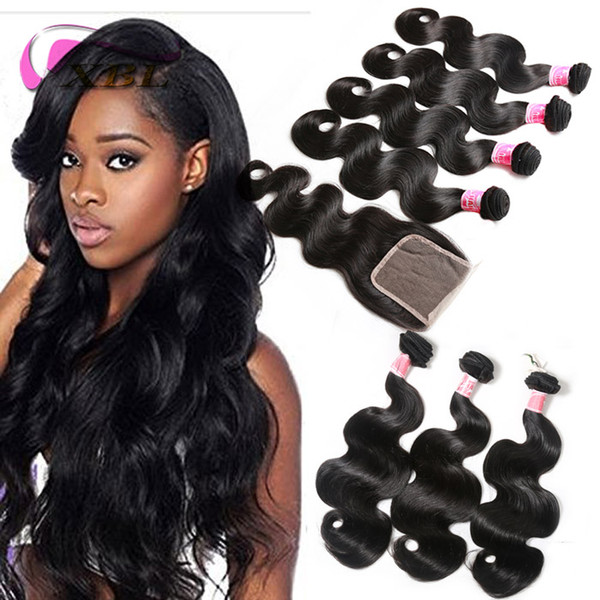 8A Brazilian Virgin Hair Body Wave Bundles with Closure Unprocessed Wet and Wavy Hair Extensions with 4 X 4 Free Part Lace Closure