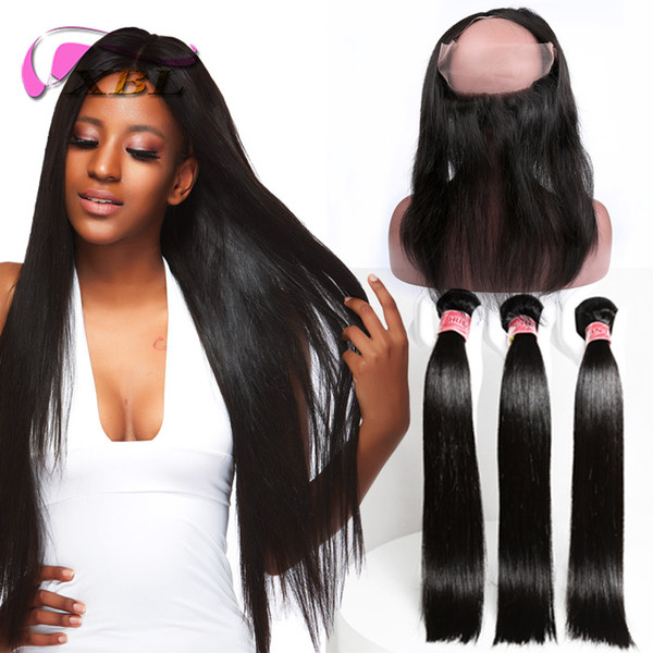 XBL Silky Straight Human Hair Extensions Brazilian Virgin Hair 360 Frontal With Bundles ( Lace Size 22*4*2)