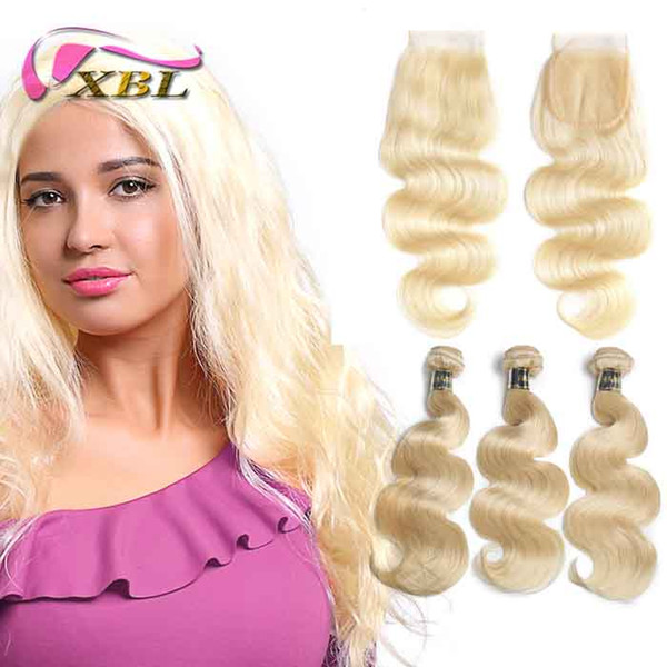 XBLHair Brazilian Hair Weave Bundles 613 Blonde Hair Bundles With Closure Brazilian Body Wave Hair 3 Bundles With Closure