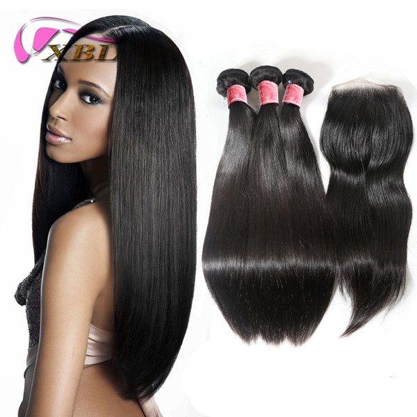 xblhair human hair clip in extensions virgin human hair 3 bundles and one top free lace closure sale