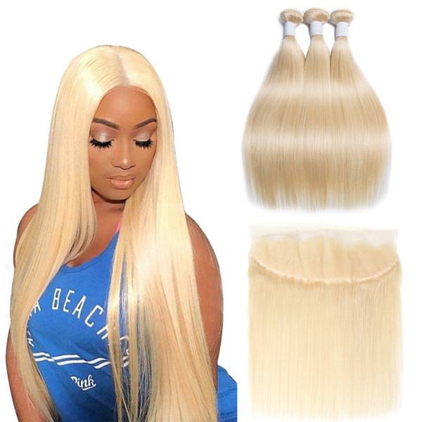 Modernshow 613 Bundles with Frontal Blonde Straight Hair Brazilian Hair Weave Human Hair Bundles with Frontal Remy 