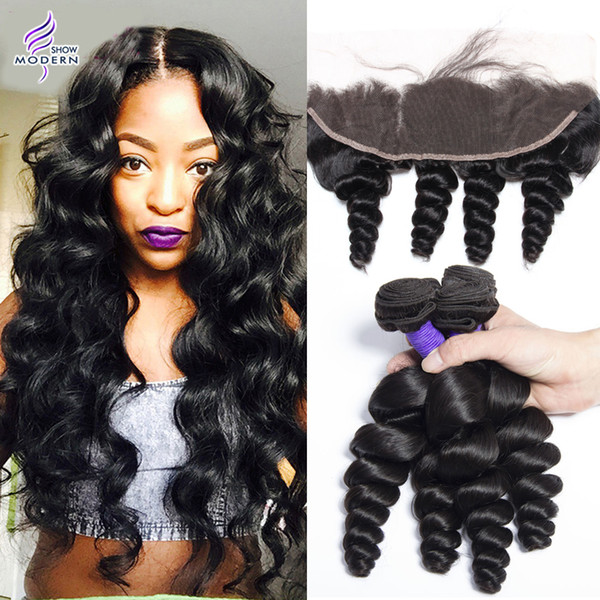 8A Brazilian Loose Wave Human Hair 3 Bundles With Frontal Brazilian Virgin Hair Bundles Loose Curly Weave Hair Bundles with Lace Frontal