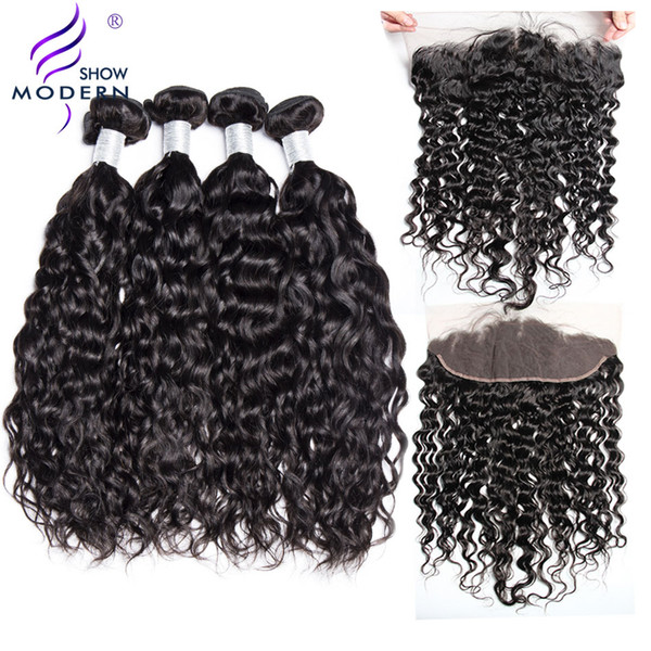 Modern Show 3 bundles Brazilian Water Wave Human Hair Bundles With Closure Pre Plucked Lace Frontal Closure With Bundles Deals Remy