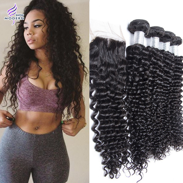 Mink Brazilian Virgin Hair with Closure Brazilian Hair Weave 4 Bundles with Closure Deep Curly Kinky Curly Virgin Hair with Closure