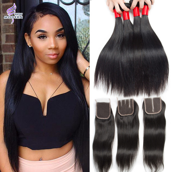 Brazilian Human Hair Bundles with Closure Brazilian Virgin Hair Straight 4 Bundles with Closure Brazilian Human Hair Weave Bundles