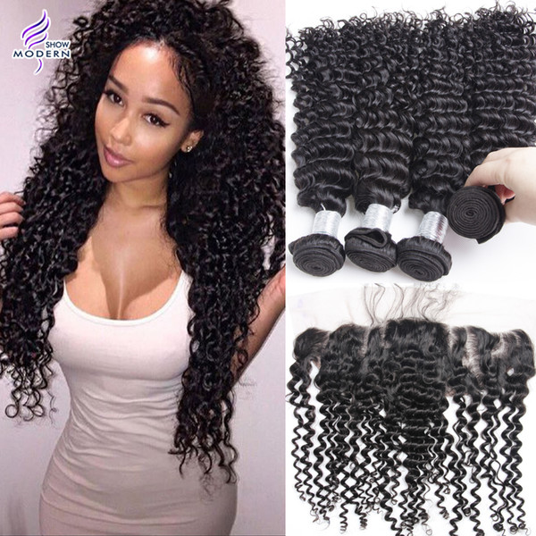 Brazilian Curly Hair with Closure Ear to Ear Lace Frontal Closure with Bundles Brazilian Virgin Hair 4 Bundles with Closure