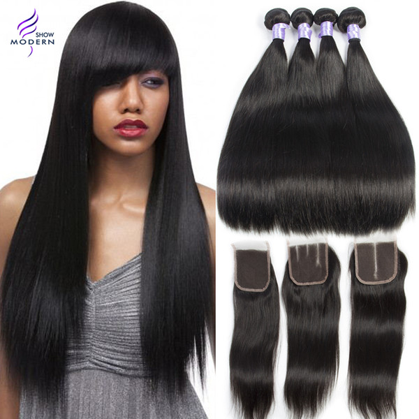 Brazilian Straight Hair 3/4 Bundles with Closure Brazilian Human Hair Weave Bundles with Closure Mink Brazilian Virgin Hair Extensions