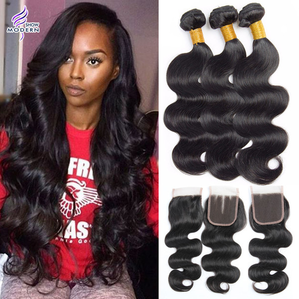 Indian Body Wave Human Hair 3 Bundles with Closure Indian Virgin Hair Weave Bundles with Lace Closure Indian Human Hair Extensions