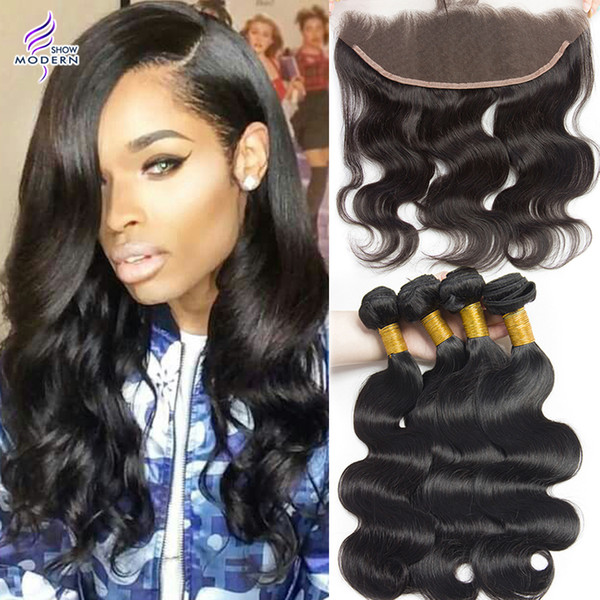 Brazilian Body Wave Lace Frontal with Bundles Brazilian Virgin Human Hair Weave 4 Bundles with Ear to Ear Lace Frontal Closure