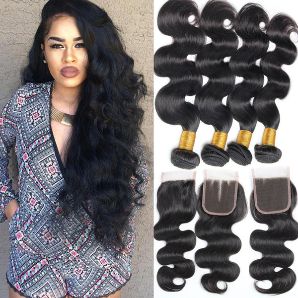 Brazilian Virgin Hair With Closure Brazilian Virgin Hair Body Wave 4 Bundles with Closure Brazilian Human Hair with Closure