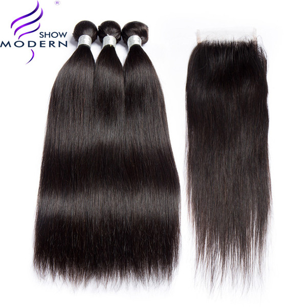 Modern Show Straight Hair Bundles With Closure 3 Bundles Malaysian Hair Bundles With Closure 100% Human Hair Remy Extension