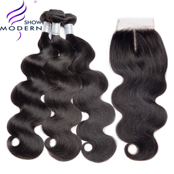 Body Wave Bundles with Closure Bazilian Hair Weave Bundles 4 Pcs/Lot Modern Show 100% Human Hair Bundles with Closure Remy Hair