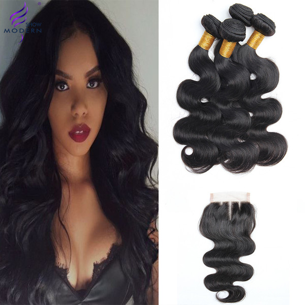 Brazilian Body Wave Hair 3 or 4 Bundles with Lace Closure Swiss Lace 100% Unprocessed Brazilian Virgin Hair Human Hair Bundles