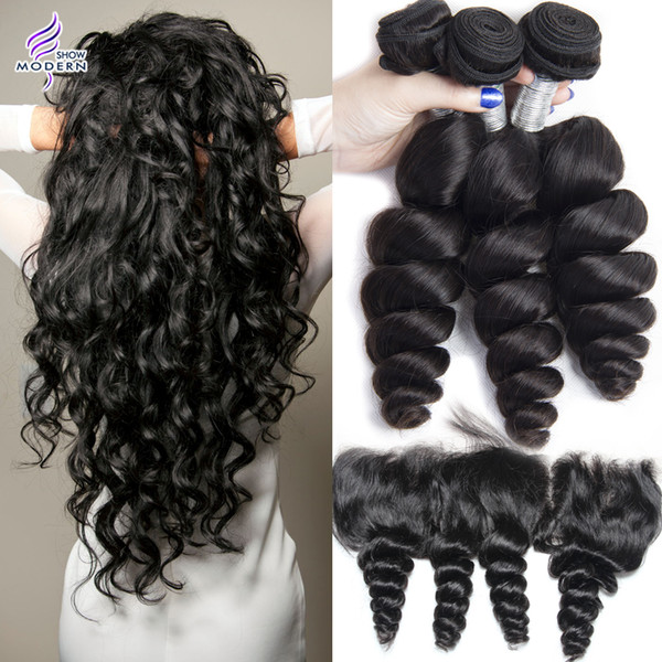 Brazilian Loose Wave 3 Bundles with Frontal Closure Brazilian Virgin Hair Lace Frontal with Bundles Unprocessed Brazilian Human Hair Bundles