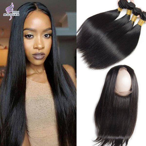 Peruvian Virgin Hair 360 Closure with Bundles Peruvian Straight Human Hair Bundles with 360 Lace Frontal Closure Peruvian Hair Weave