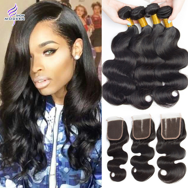 Brazilian Body Wave Human Hair Bundles with Lace Closure Brazilian Human Hair Weave 3 Bundles with Closure Brazilian Virgin Hair bundles