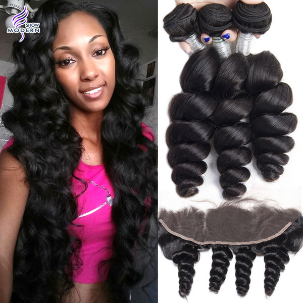 Ear to Ear Lace Frontal with Bundles Indian Loose Wave 3 Bundles Frontal Closure Indian Human Hair bundles with Closure Indian Virgin Hair