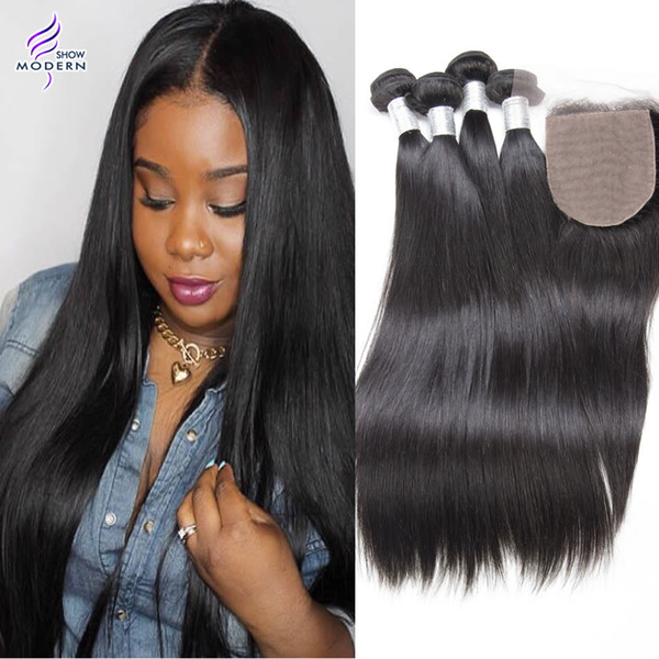 Brazilian Straight Human Hair With Closure Brazilian Virgin Hair Straight 4 Bundles With Closure Brazilian Virgin Hair With Closure